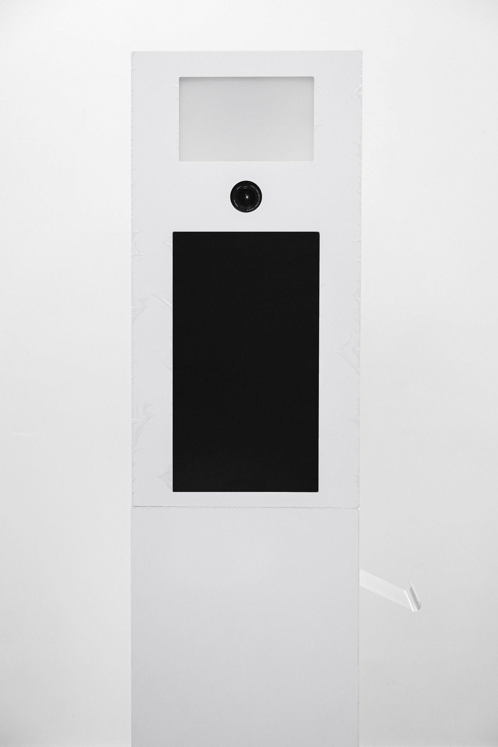 Classic photo booth with its front panel installed