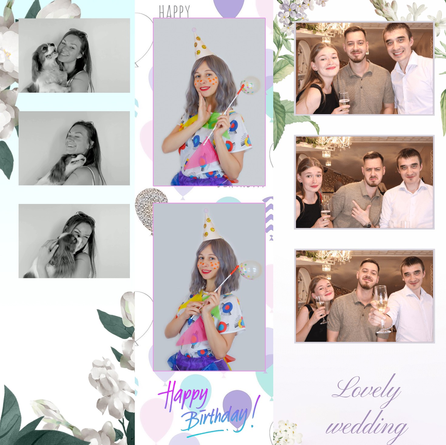 Vertical MixUp photo-strip layouts for birthday and wedding events